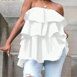 White Strapless Ruffle Layered Women’s Top